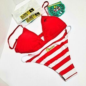 NWT DIXXON Red and White Striped Cheeky Bikini Set